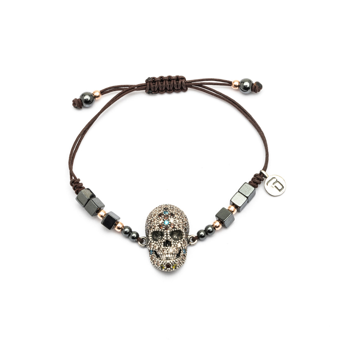 Pulsera Macramé Calavera Plata