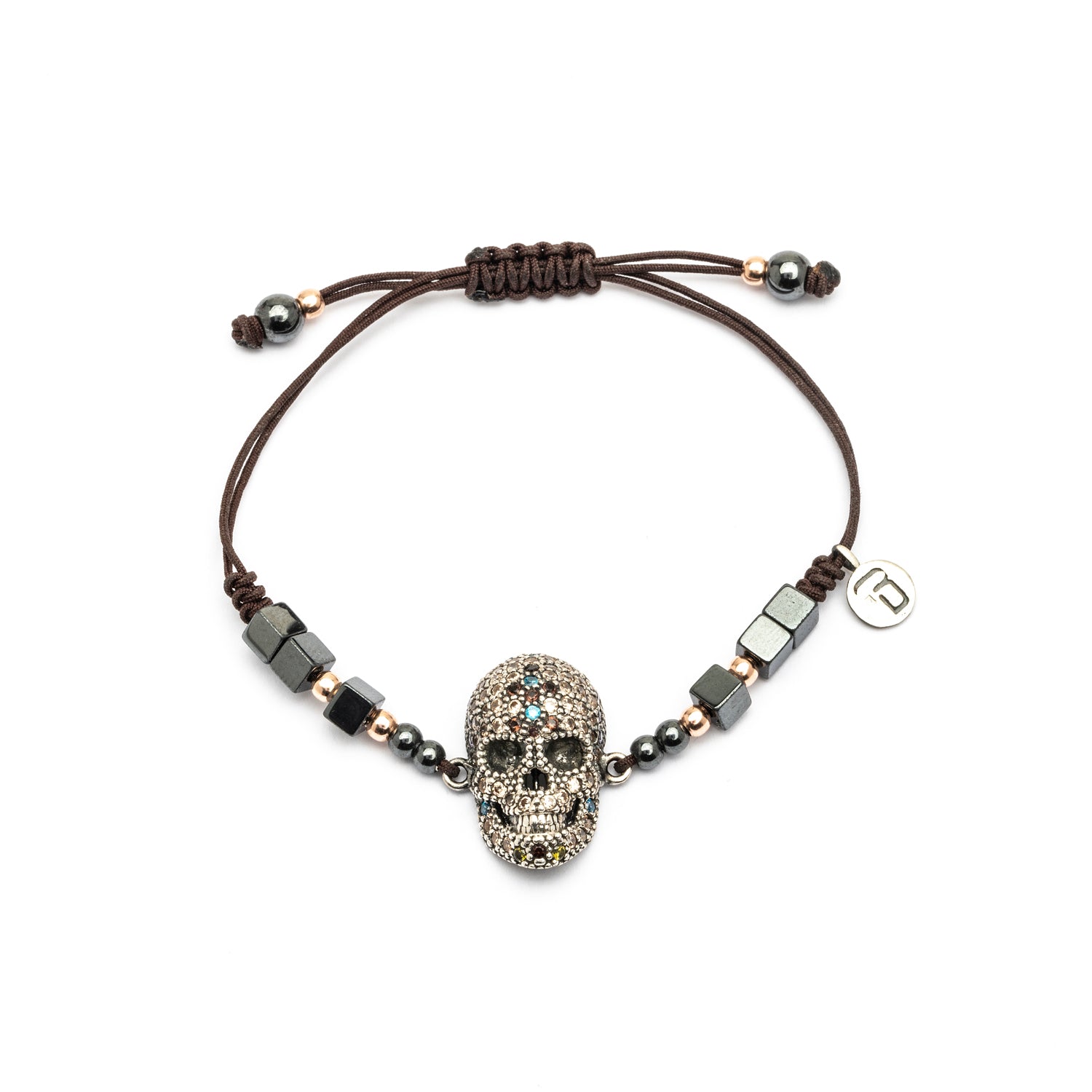 Pulsera Macramé Calavera Plata