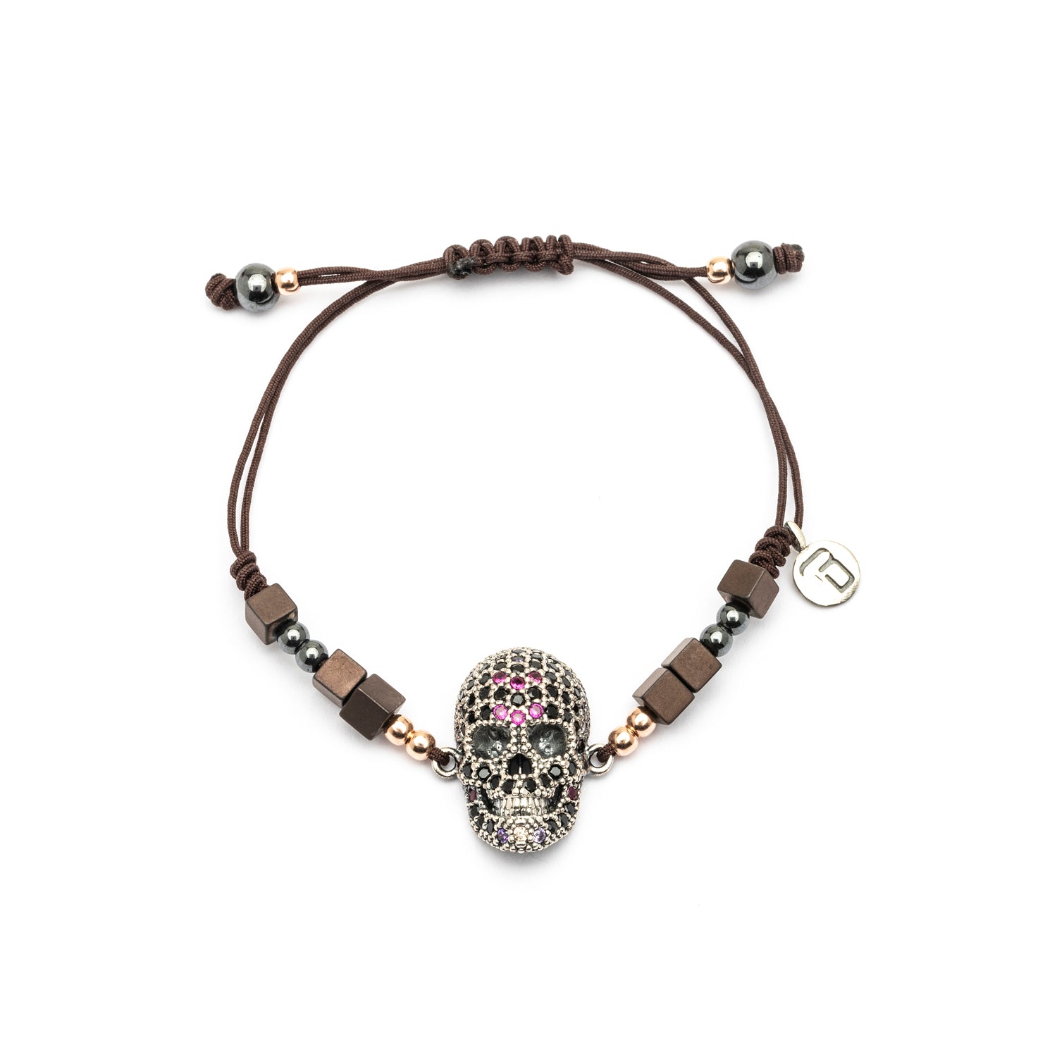 Pulsera Macramé Calavera Plata