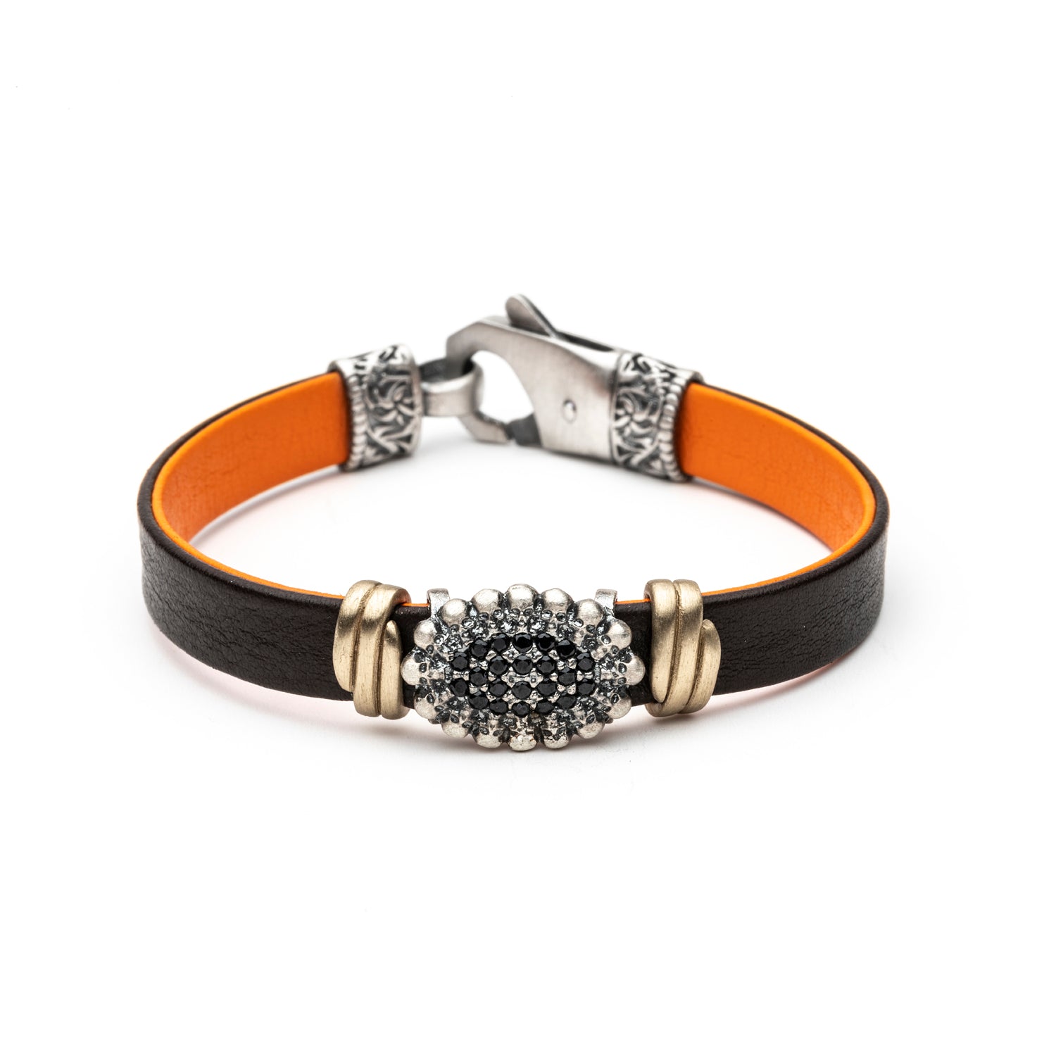 Pulsera Cuero Plata Calaveras