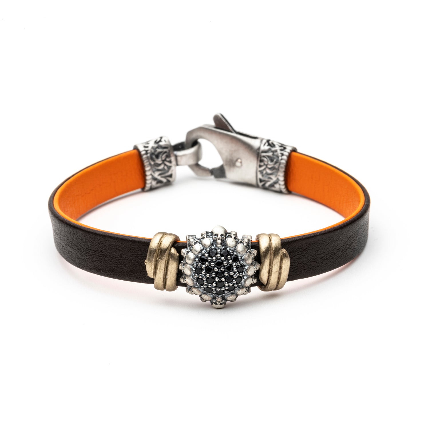 Pulsera Cuero Plata Calaveras