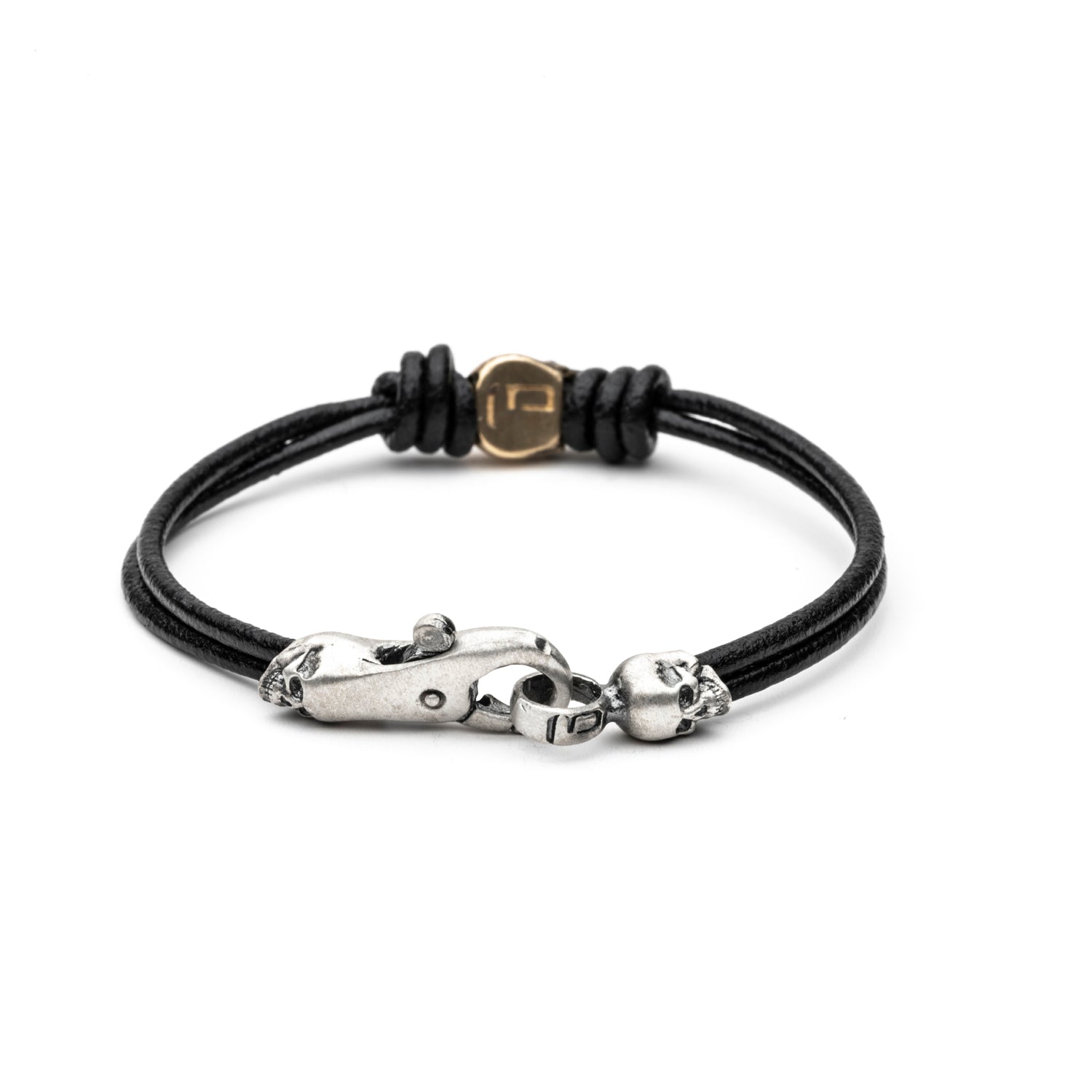 Pulsera Cuero Plata Calavera