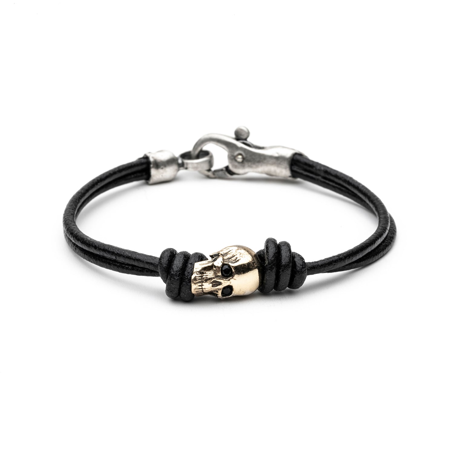 Pulsera Cuero Plata Calavera