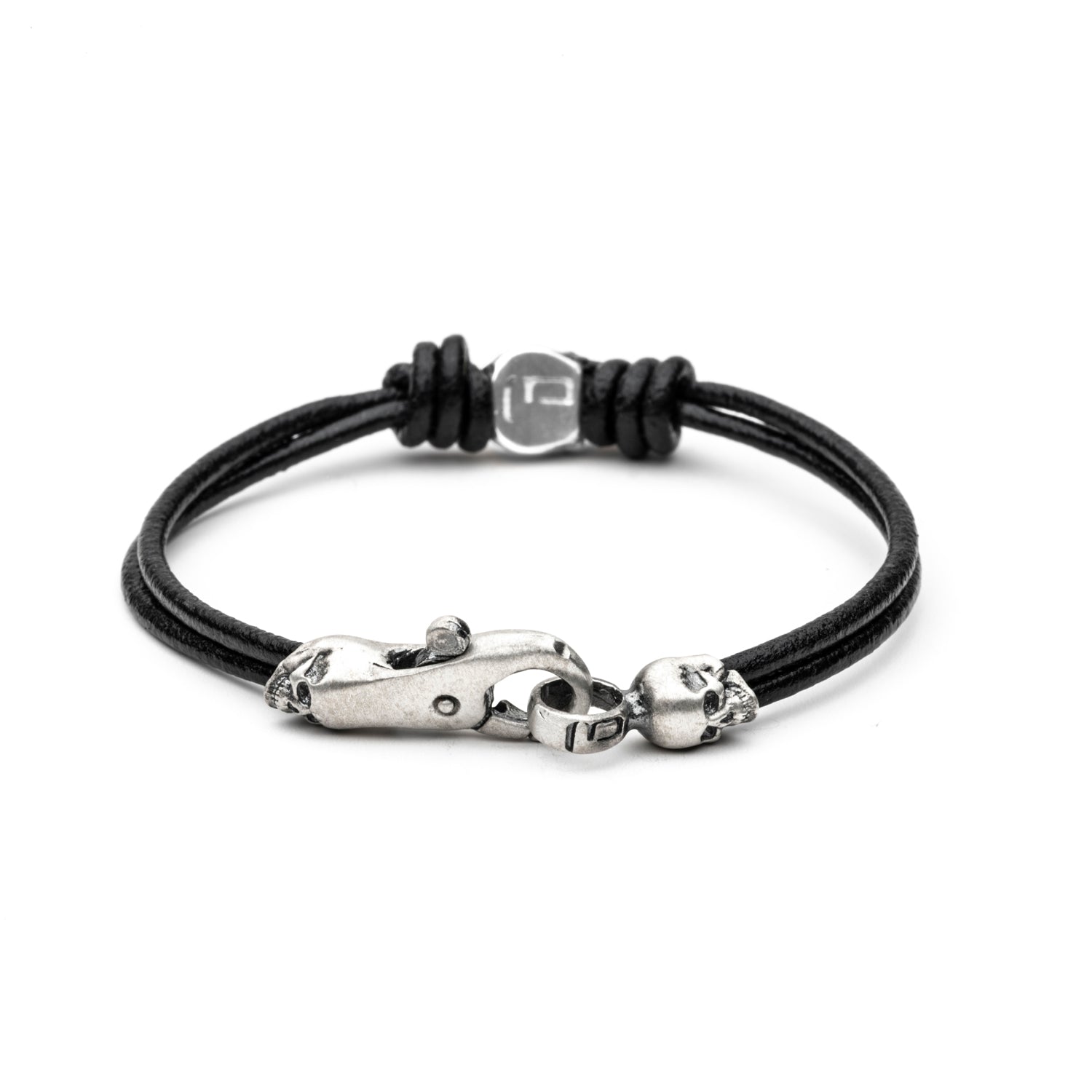 Pulsera Cuero Plata Calavera