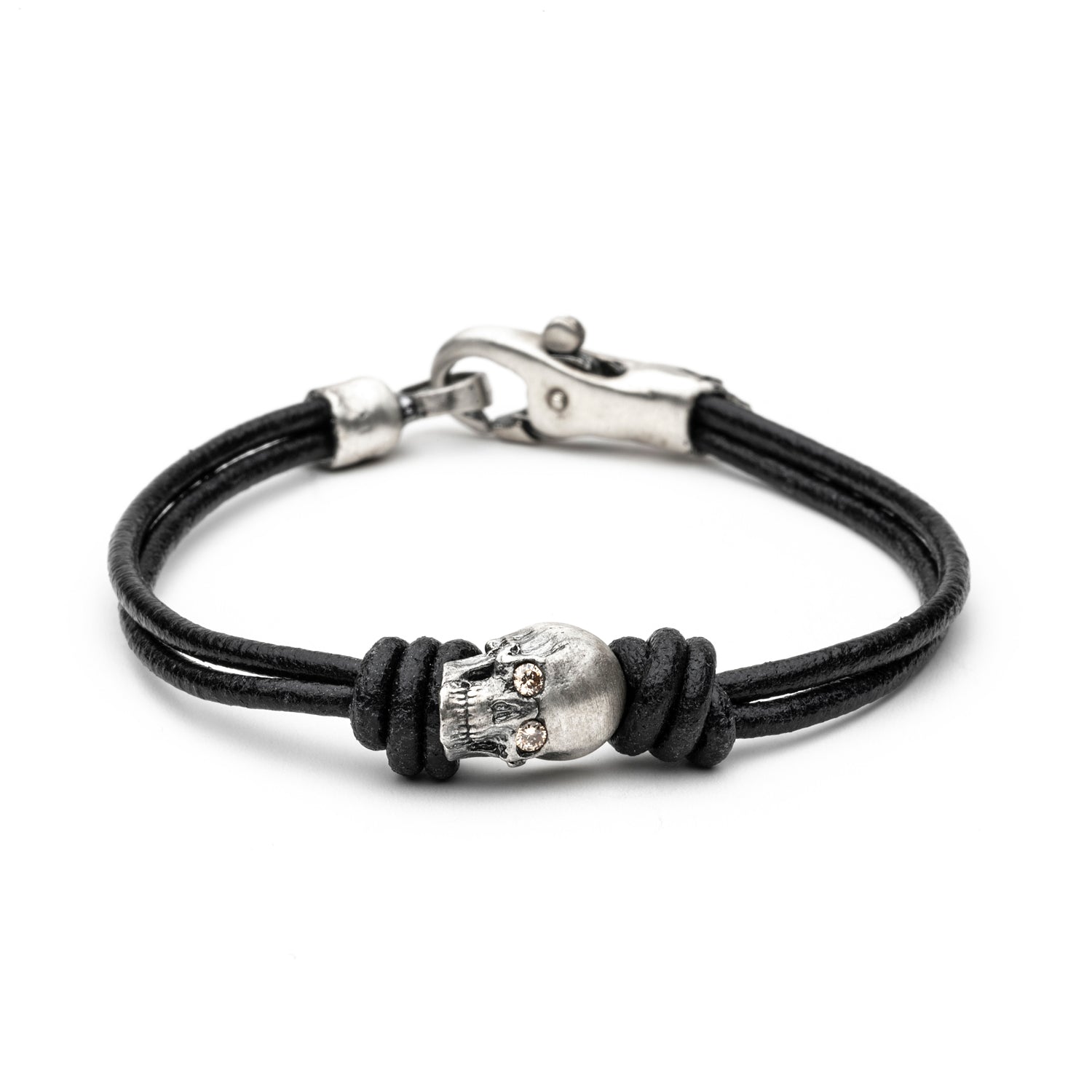 Pulsera Cuero Plata Calavera