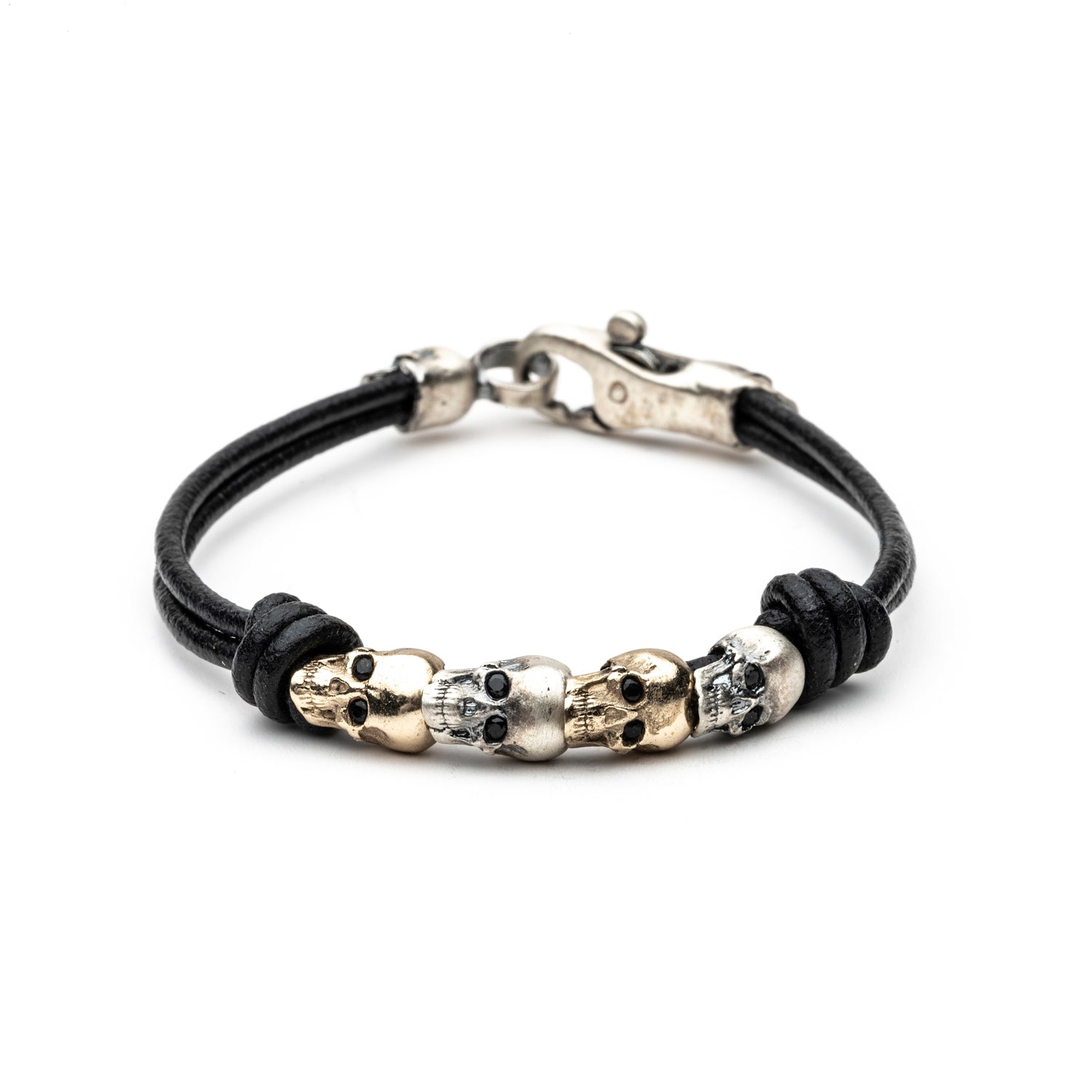 Pulsera Plata Macramé Cuatro Calaveras