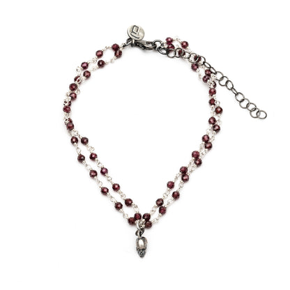 Pulsera Plata Calavera Rosario