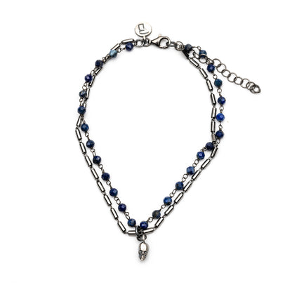 Pulsera Plata Calavera Rosario