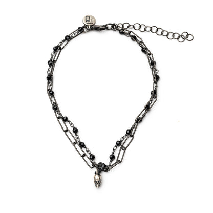 Pulsera Plata Calavera Rosario