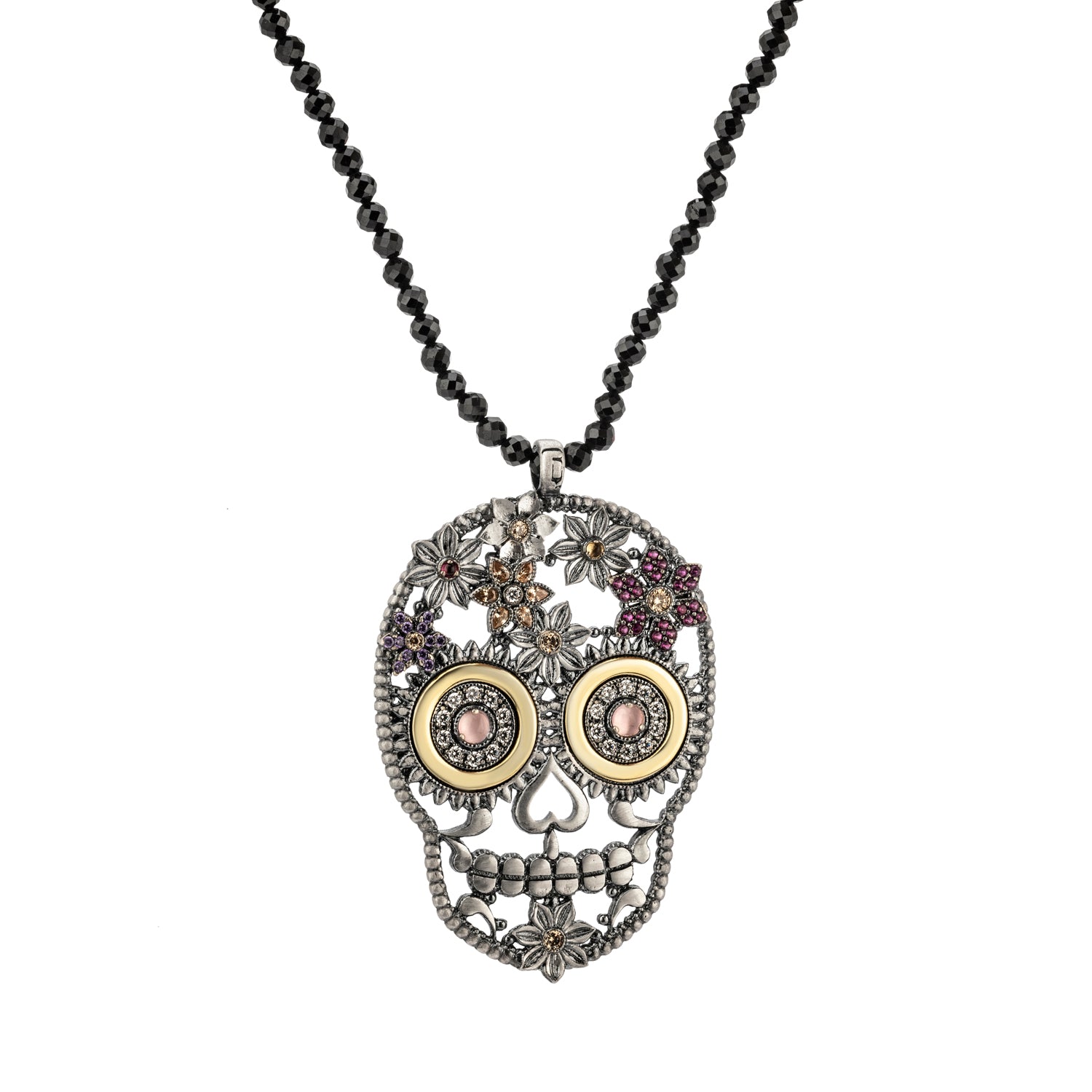 Colgante Calavera Grande Flores Plata