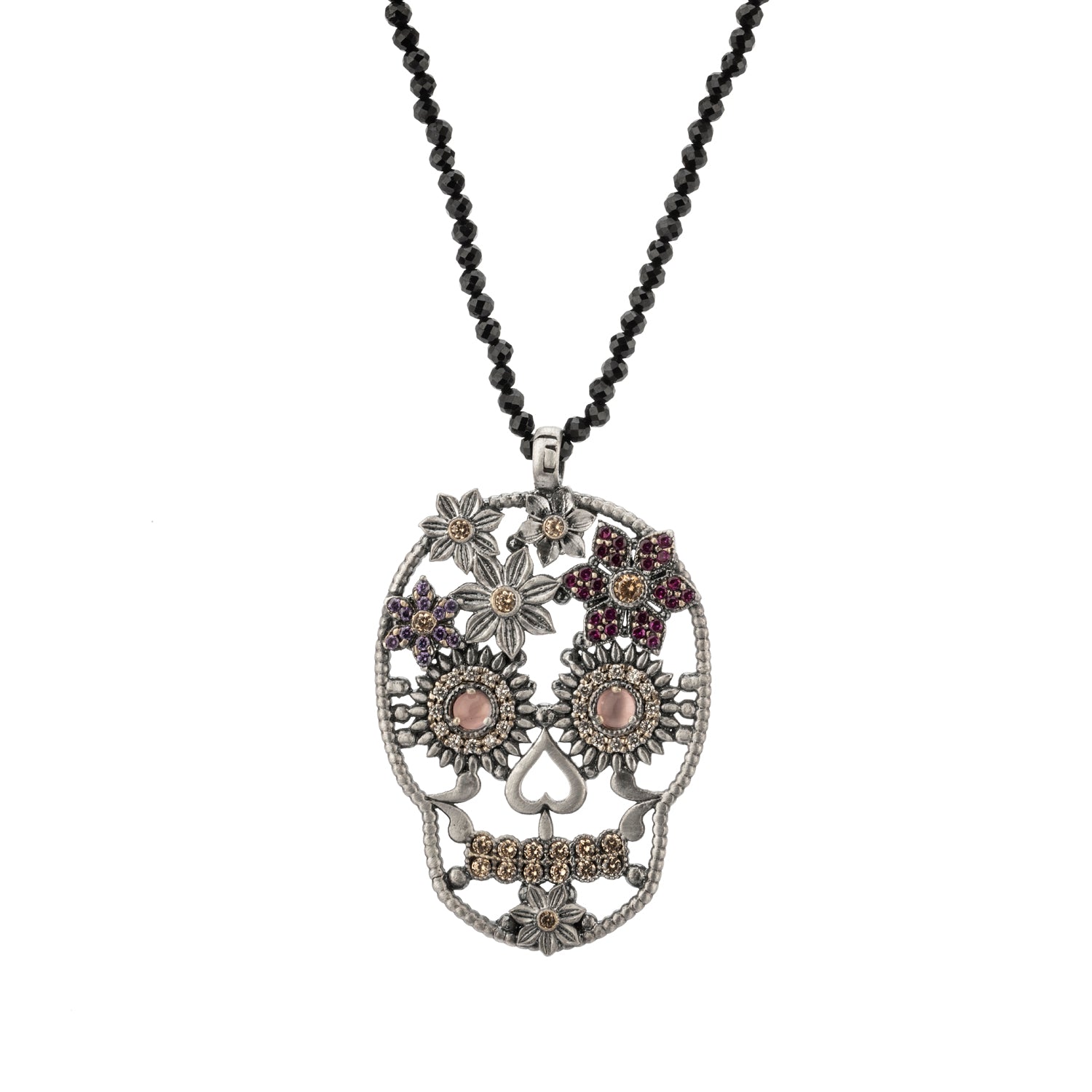 Colgante Calavera Mediana Flores Plata