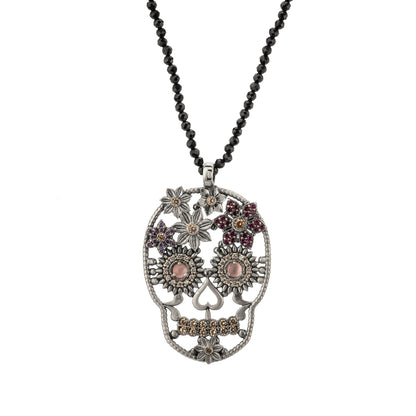 Colgante Calavera Mediana Flores Plata