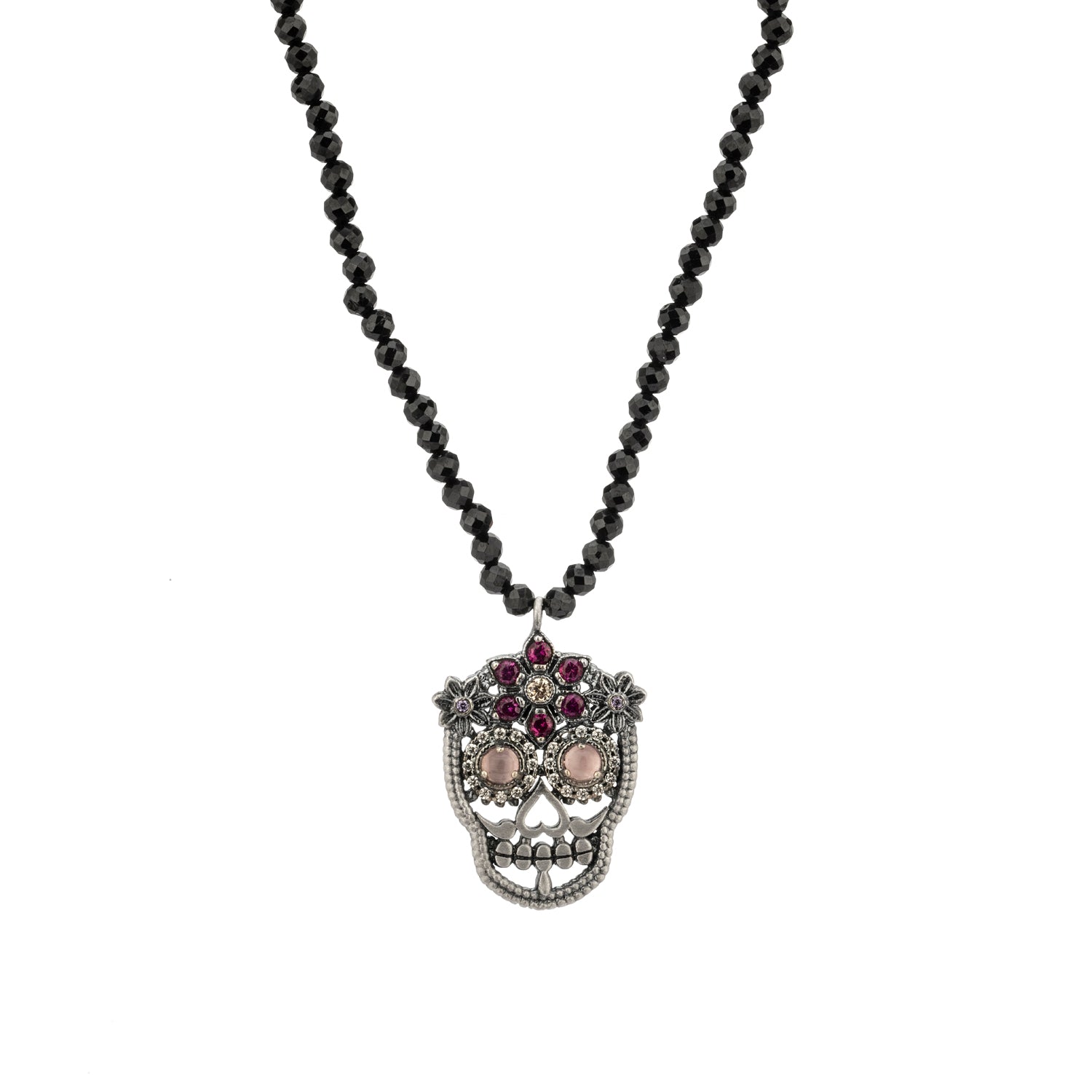 Colgante Calavera Pequeña Flores Plata