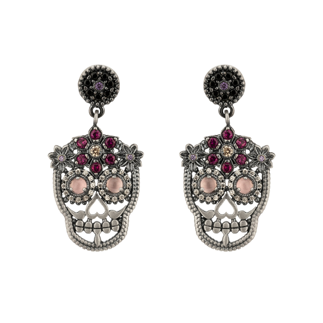 Pendientes Plata Calavera Flores