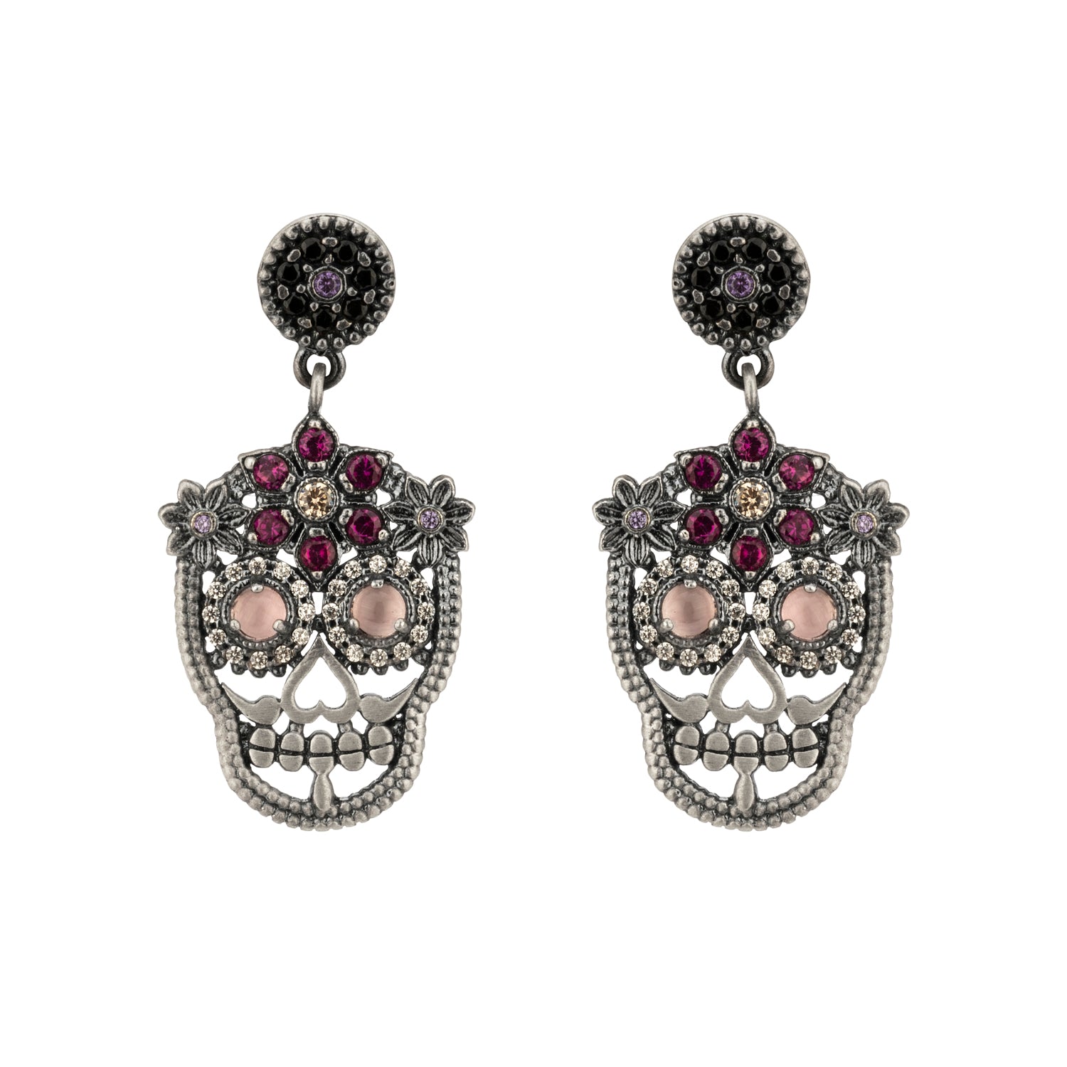 Pendientes Plata Calavera Flores