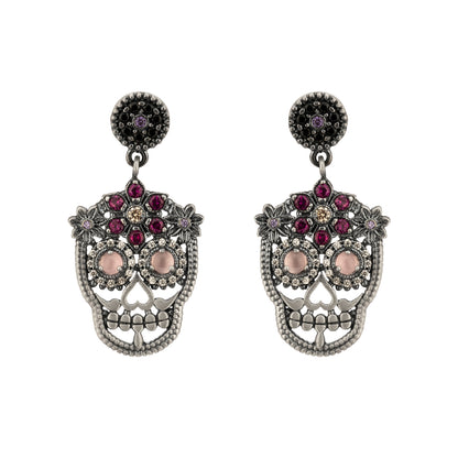 Pendientes Plata Calavera Flores