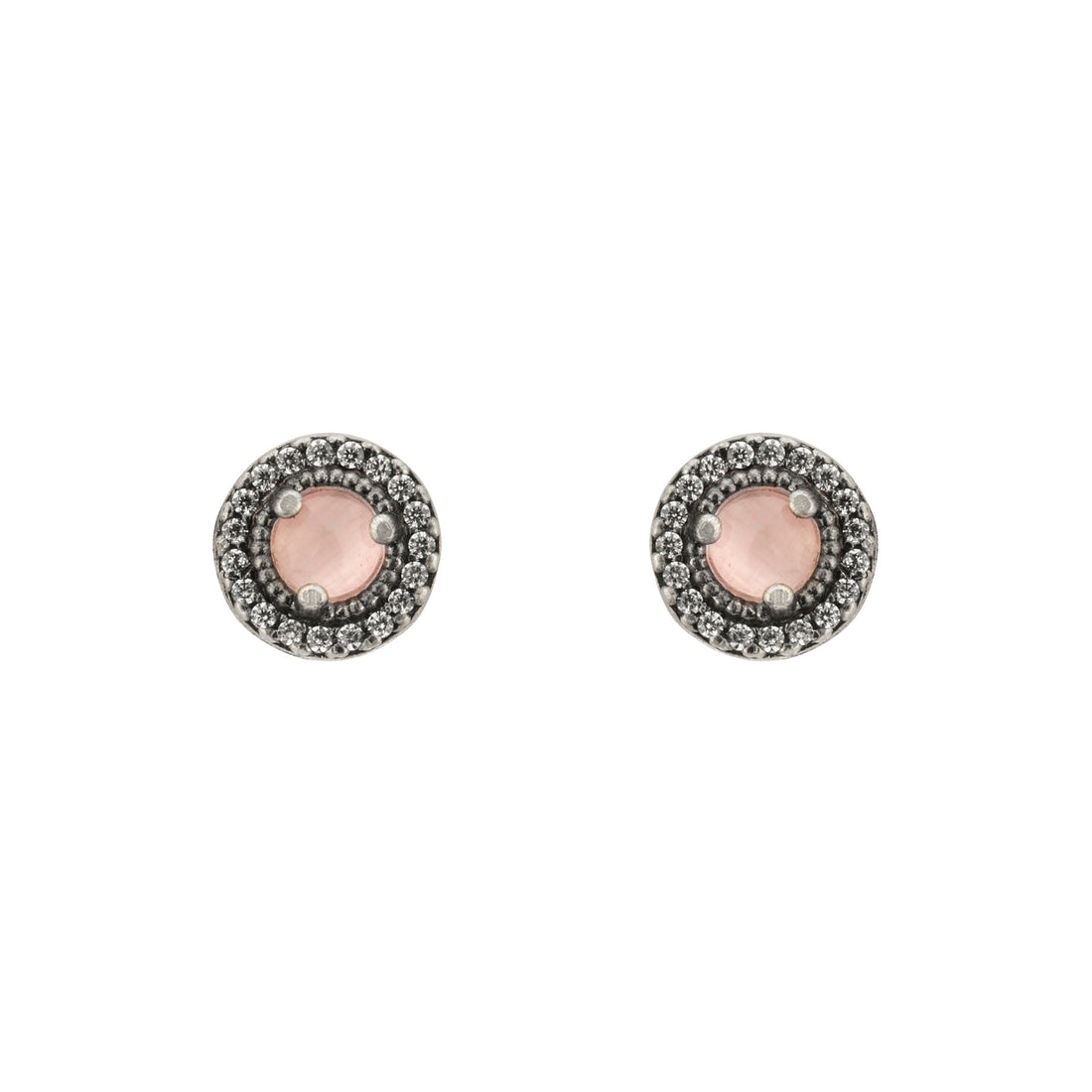 Pendientes Botón Plata Ojo de Gato Rosa