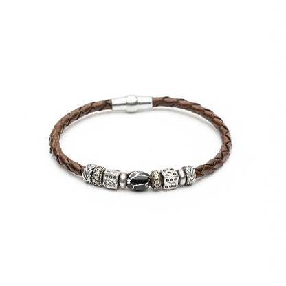 Pulsera Calavera Cuero Plata Circonitas