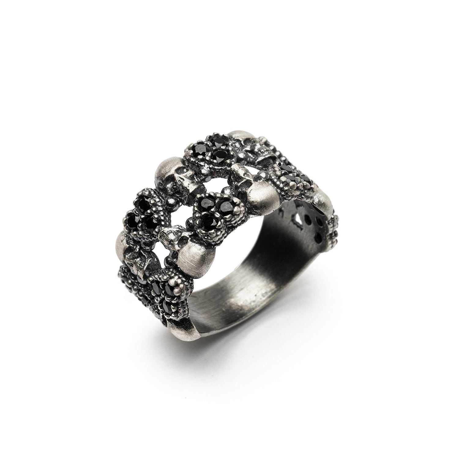 Anillo Plata Doble Corazones Calaveras