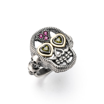 Anillo Plata y Bronce Calavera