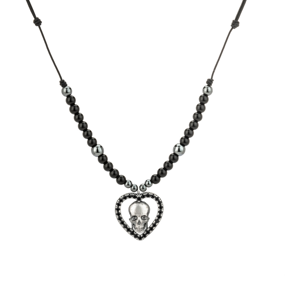 Colgante Plata Macramé Corazón Calavera