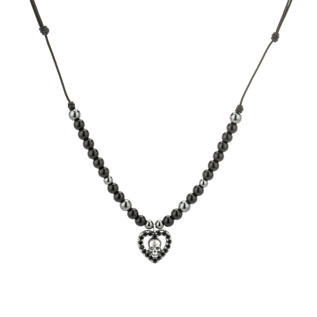 Colgante Plata Macramé Corazón Pequeño Calavera