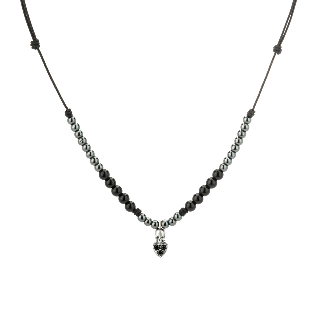 Colgante Plata Macramé Corazón Mini Calavera