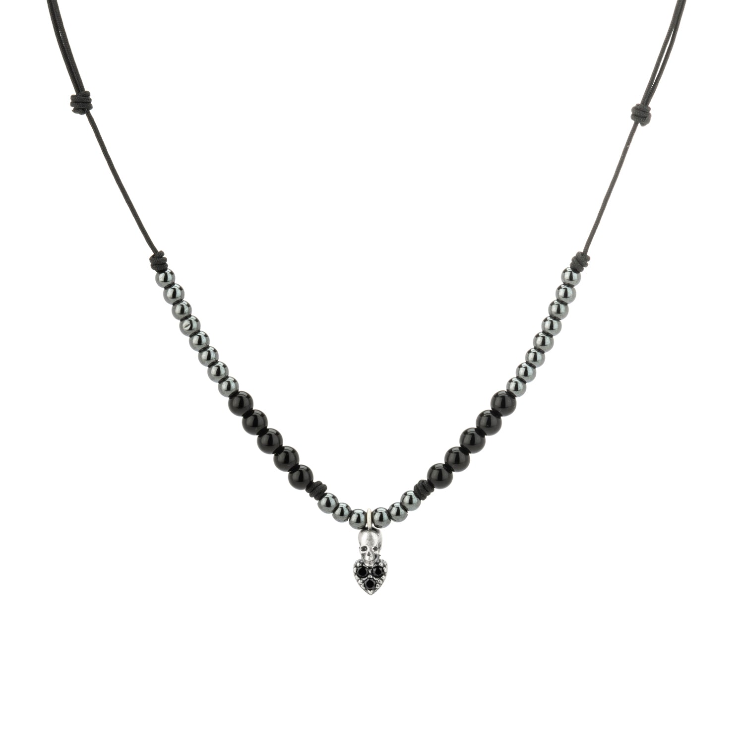 Colgante Plata Macramé Corazón Mini Calavera