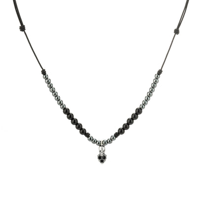 Colgante Plata Macramé Corazón Mini Calavera