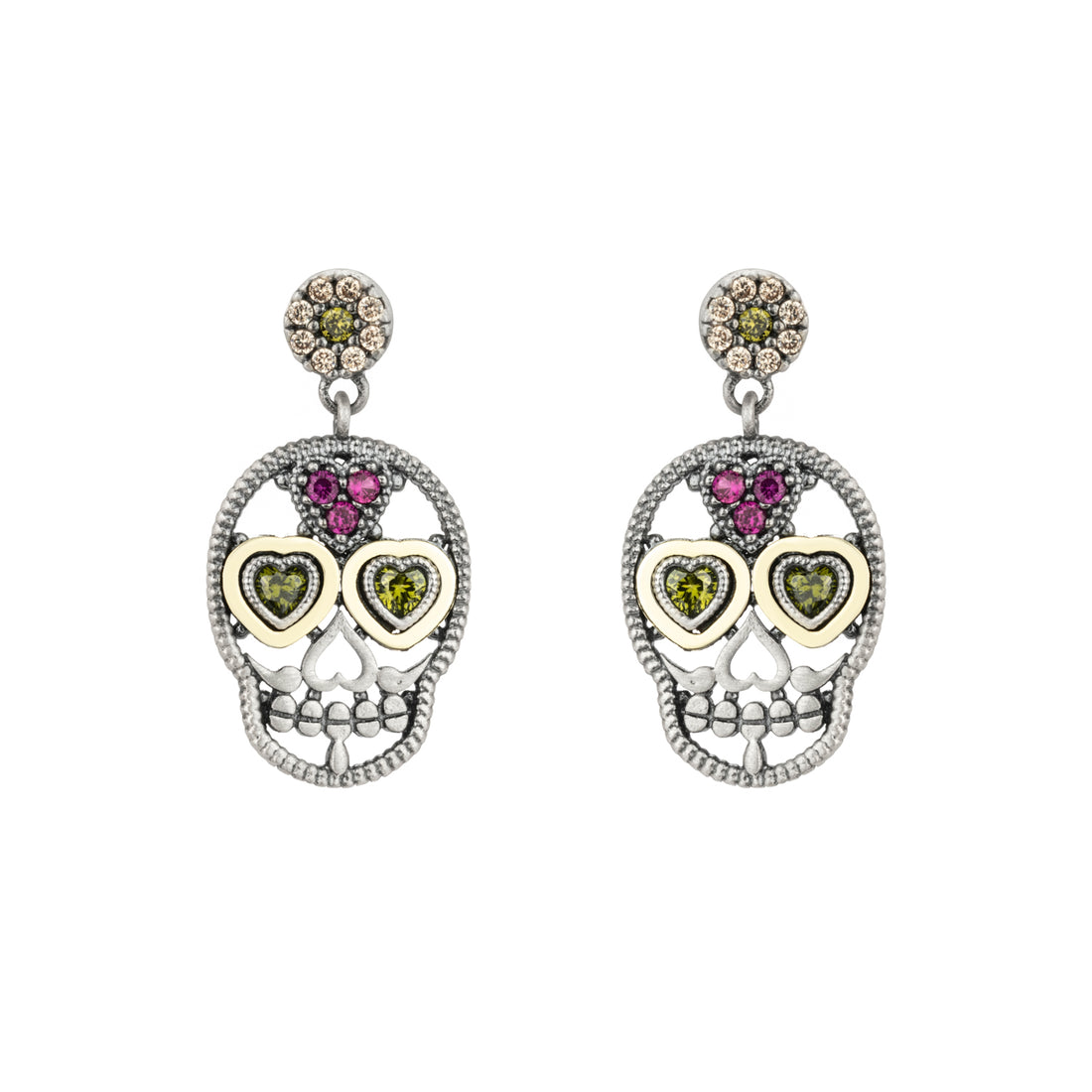 Pendientes Plata y Bronce Calavera