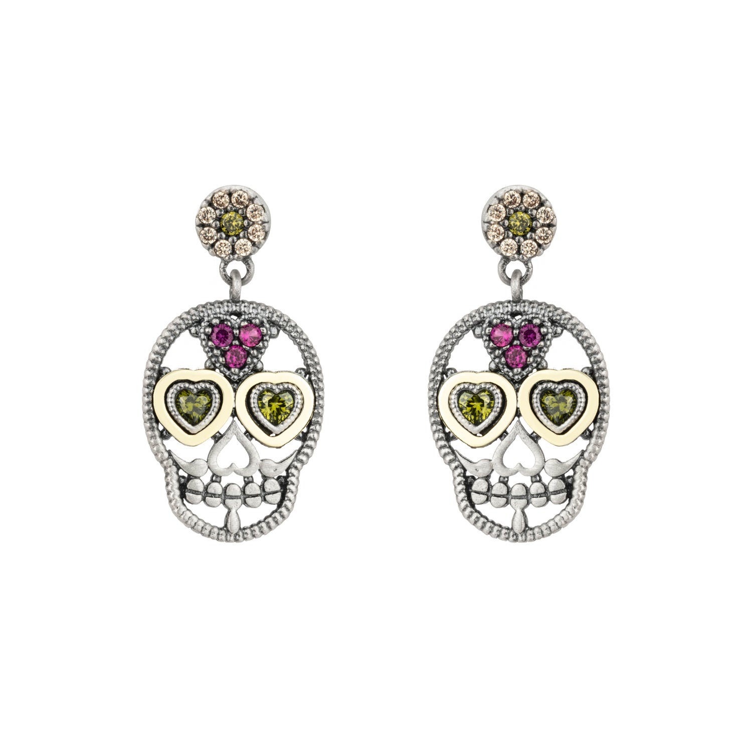 Pendientes Plata y Bronce Calavera