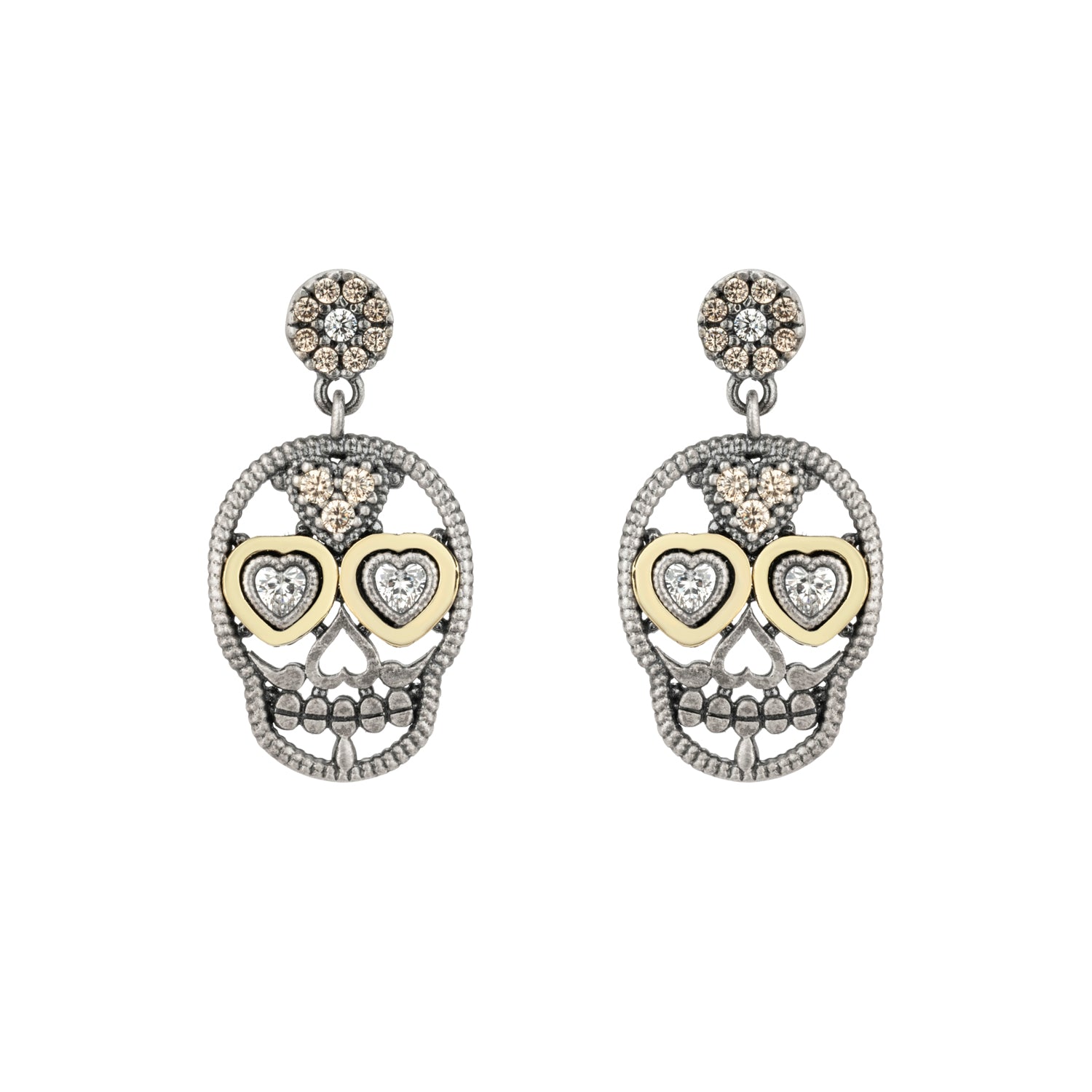 Pendientes Plata y Bronce Calavera