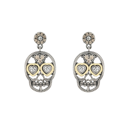 Pendientes Plata y Bronce Calavera