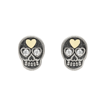 Pendientes Botón Plata Calavera