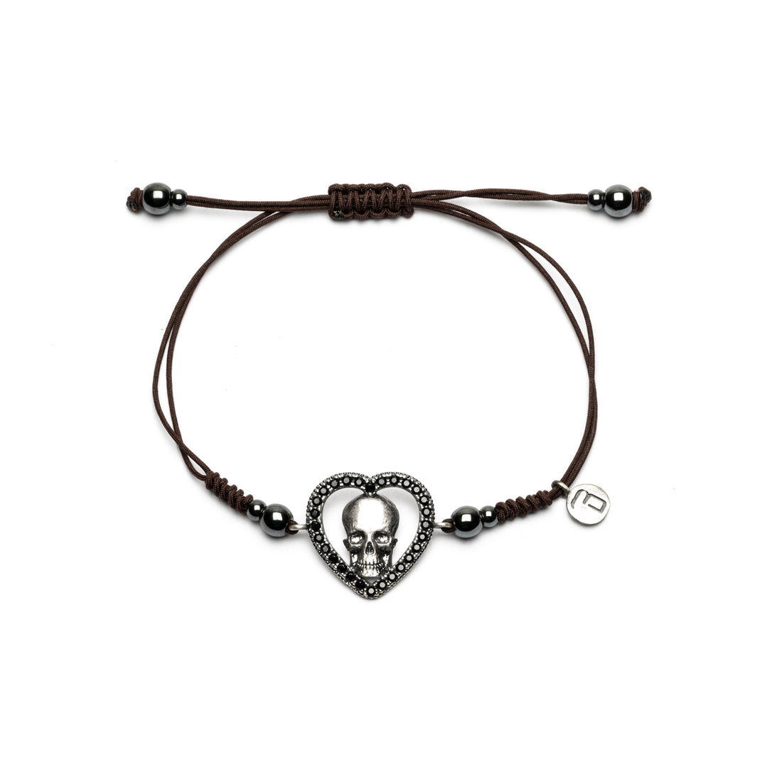 Pulsera Plata Macramé Corazón Calavera