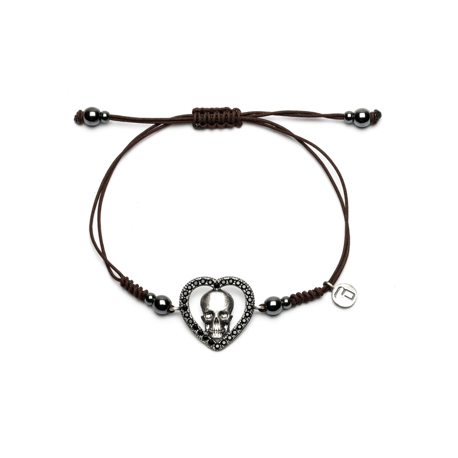 Pulsera Plata Macramé Corazón Calavera