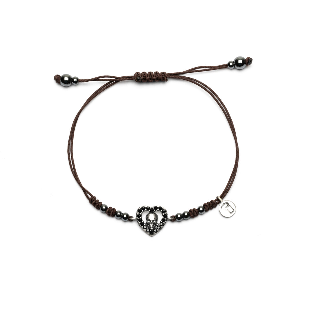 Pulsera Plata Macramé Corazón Calavera Pequeña