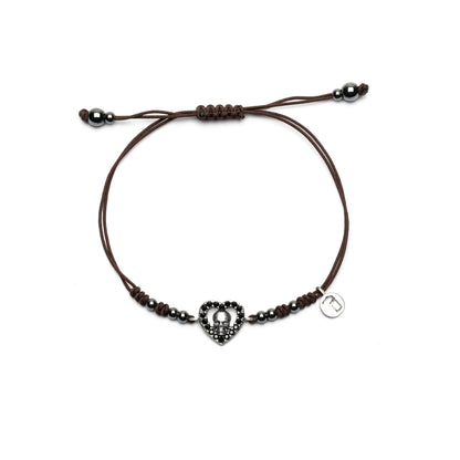 Pulsera Plata Macramé Corazón Calavera Pequeña