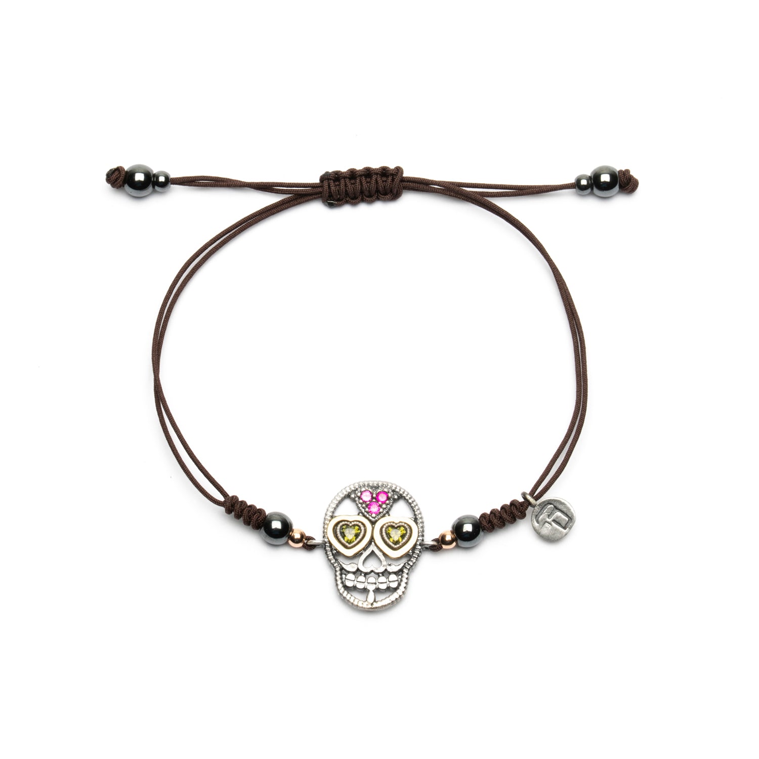 Pulsera Macramé Plata y Bronce Calavera