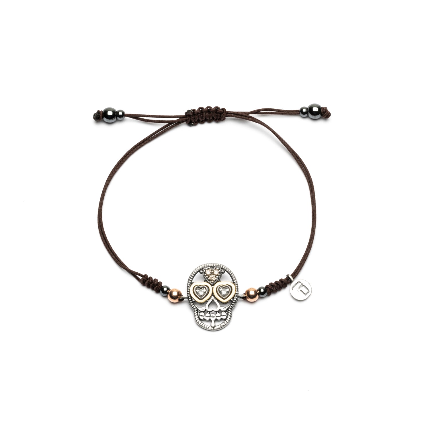 Pulsera Macramé Plata y Bronce Calavera