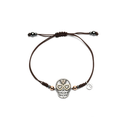 Pulsera Macramé Plata y Bronce Calavera