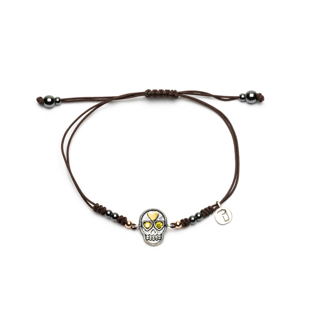 Pulsera Macramé Plata y Bronce Calavera Pequeña