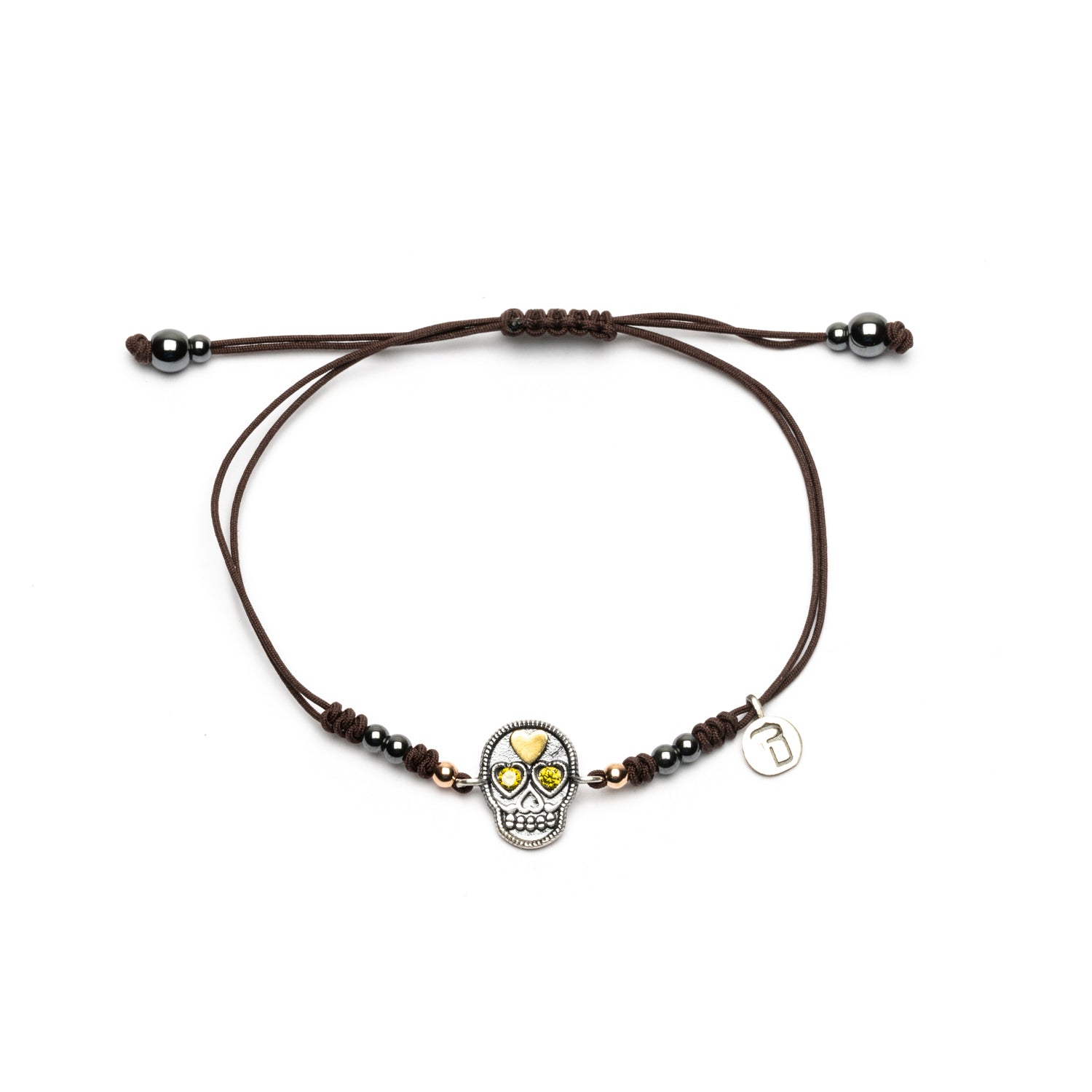 Pulsera Macramé Plata y Bronce Calavera Pequeña