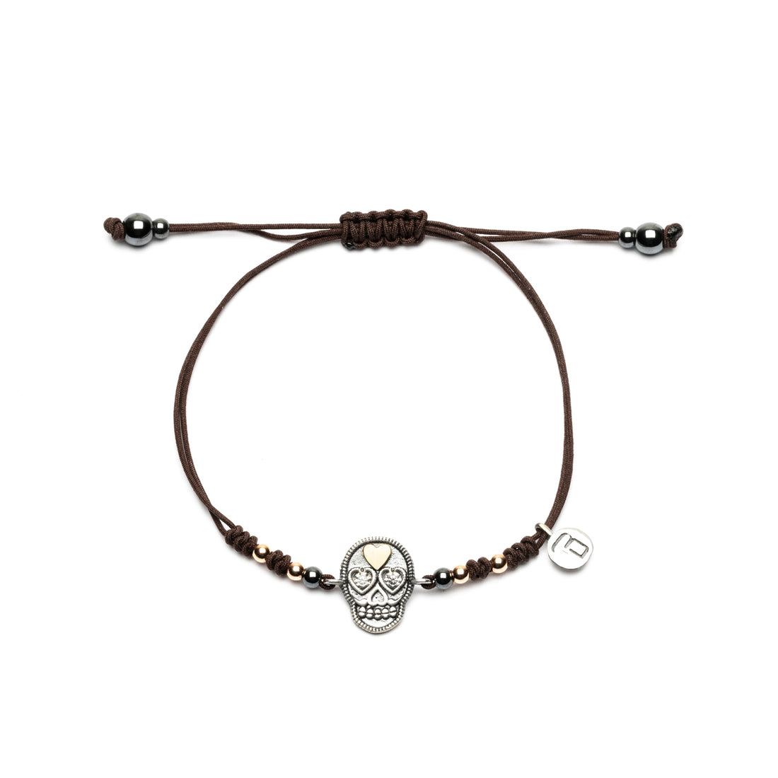 Pulsera Macramé Plata y Bronce Calavera Pequeña