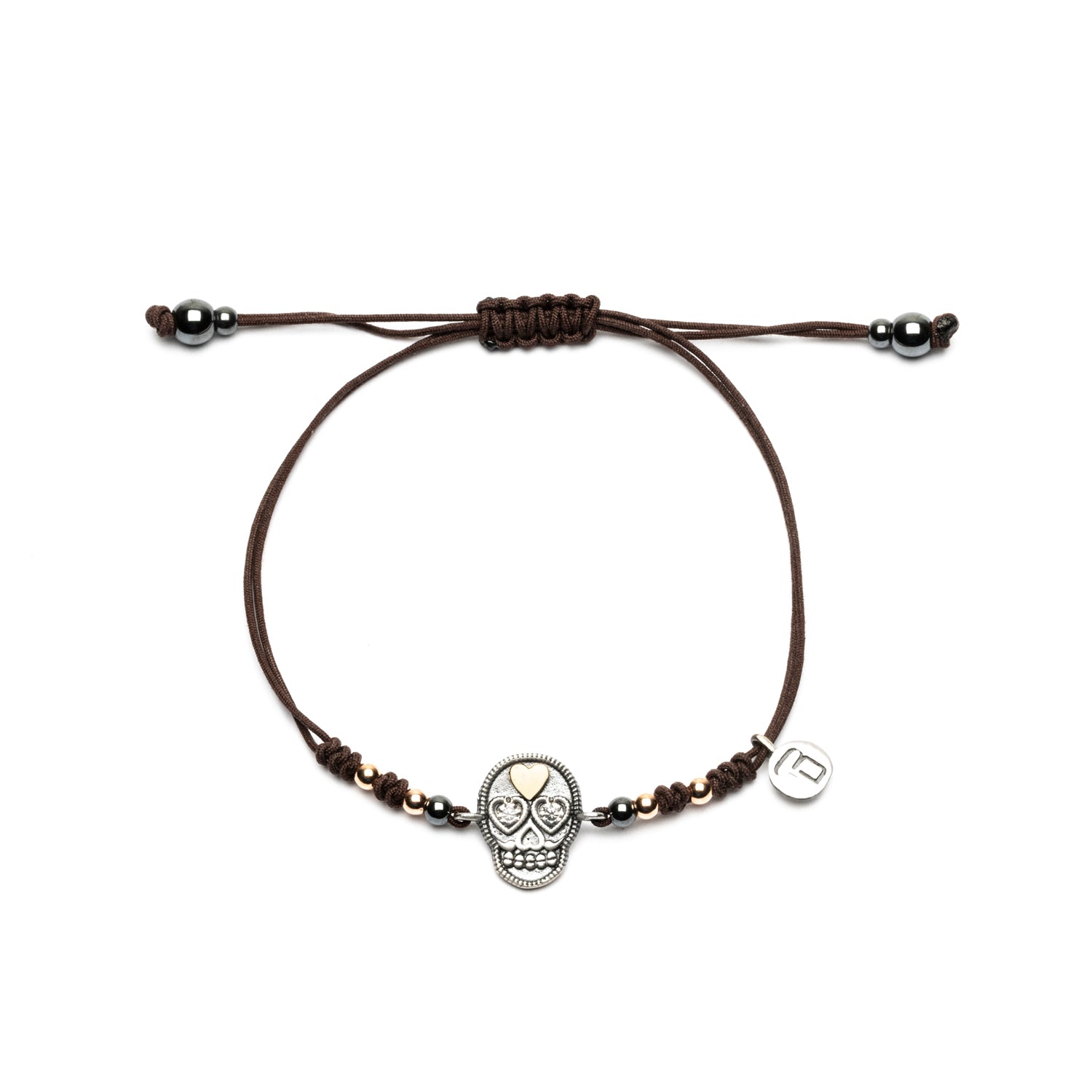 Pulsera Macramé Plata y Bronce Calavera Pequeña