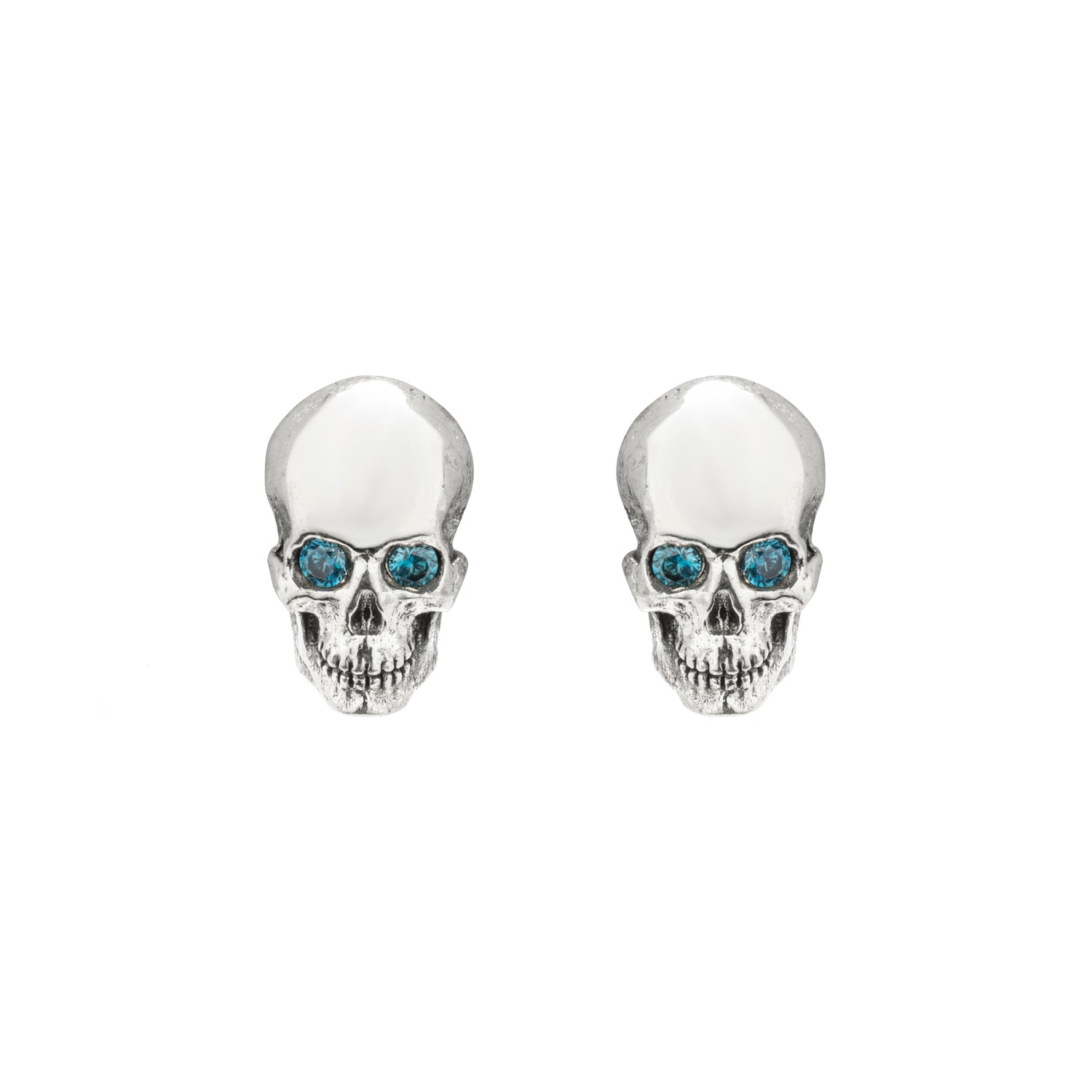 Silver Skull Button Earrings