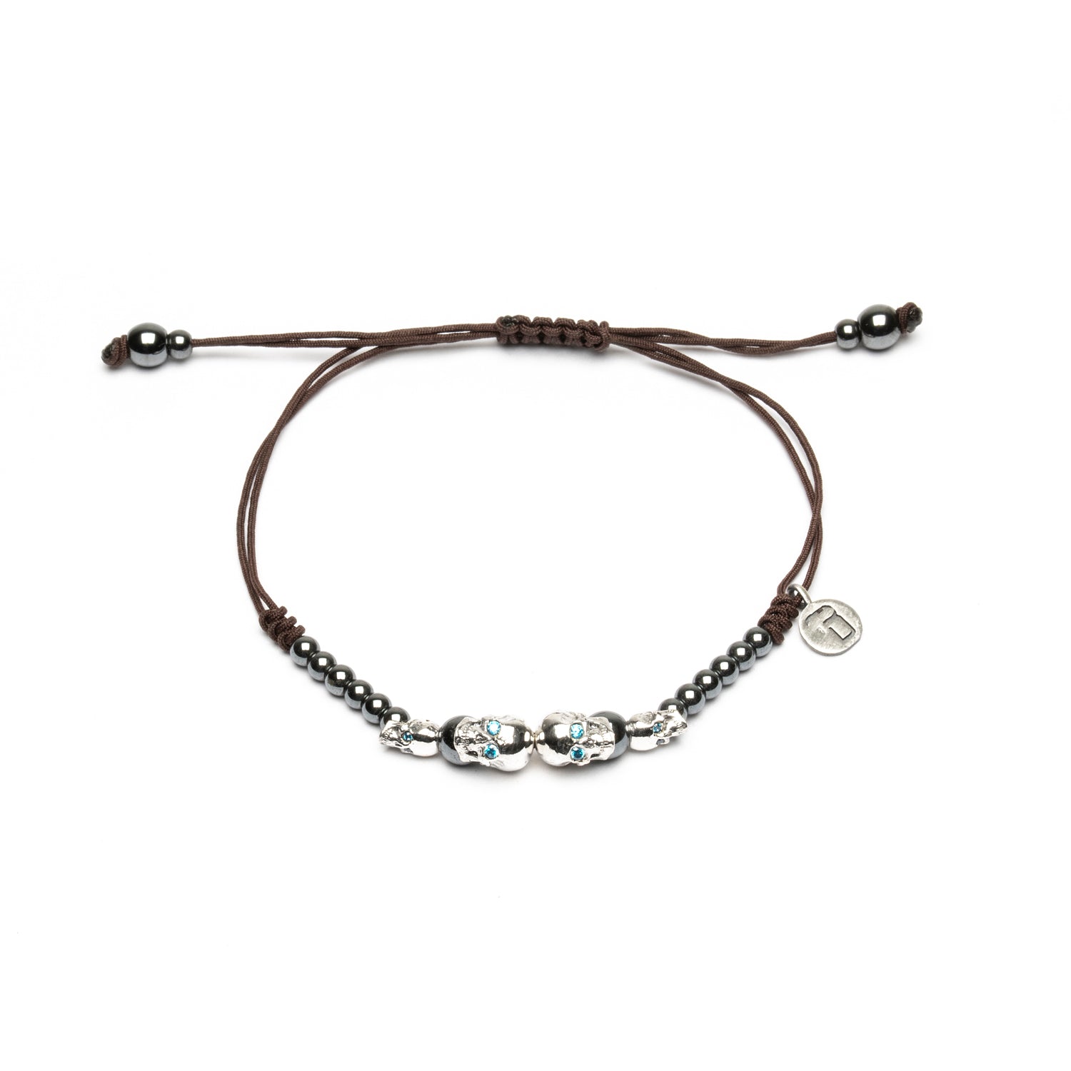 Pulsera Plata Macramé Cuatro Calaveras