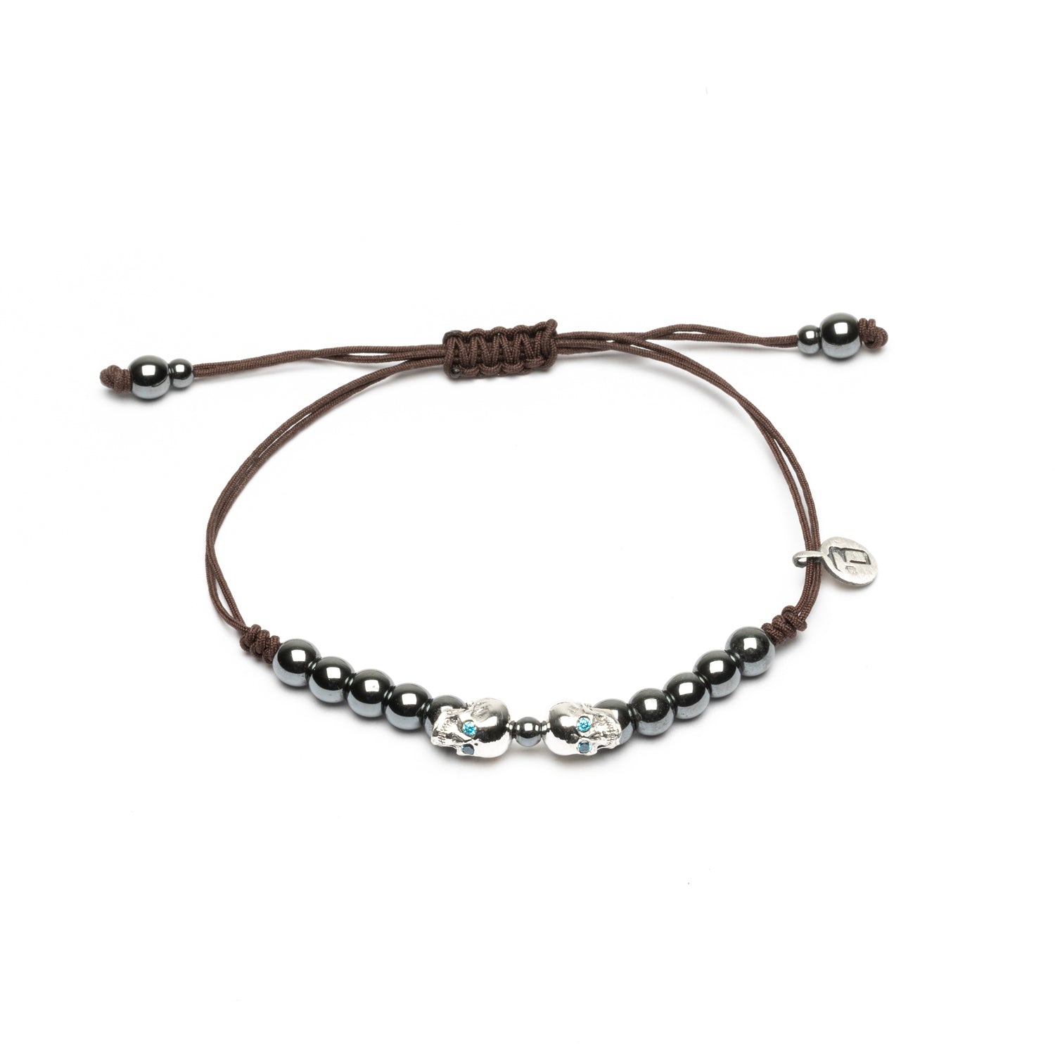Silver Macrame Bracelet Two Skulls