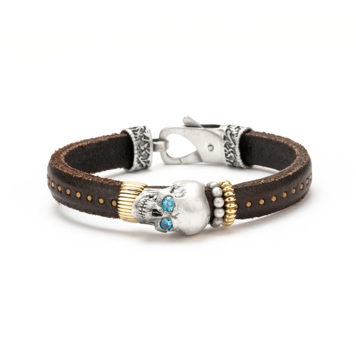 Pulsera Cuero Plata Calavera