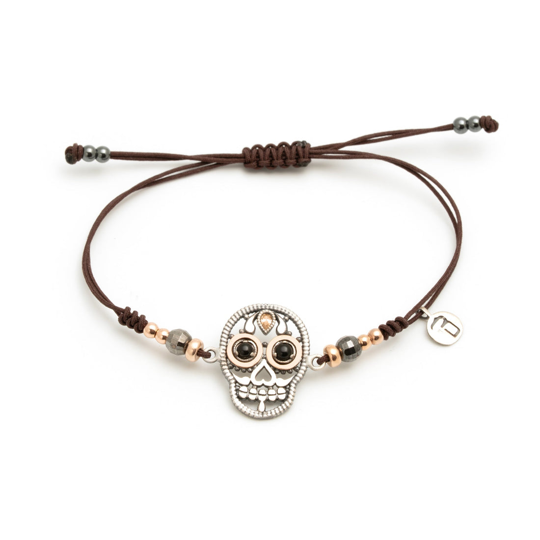 Pulsera macramé Calavera plata